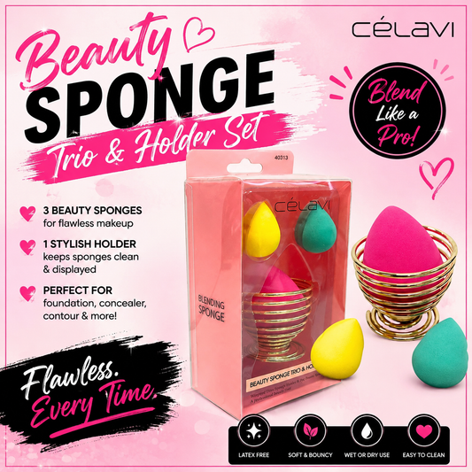 CELAVI BEAUTY SPONGE TRIO AND HOLDER SET