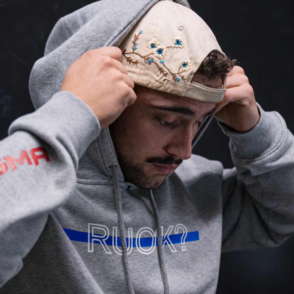 Stigma-Breaking Hoodie - Blue Line (Heather Grey)