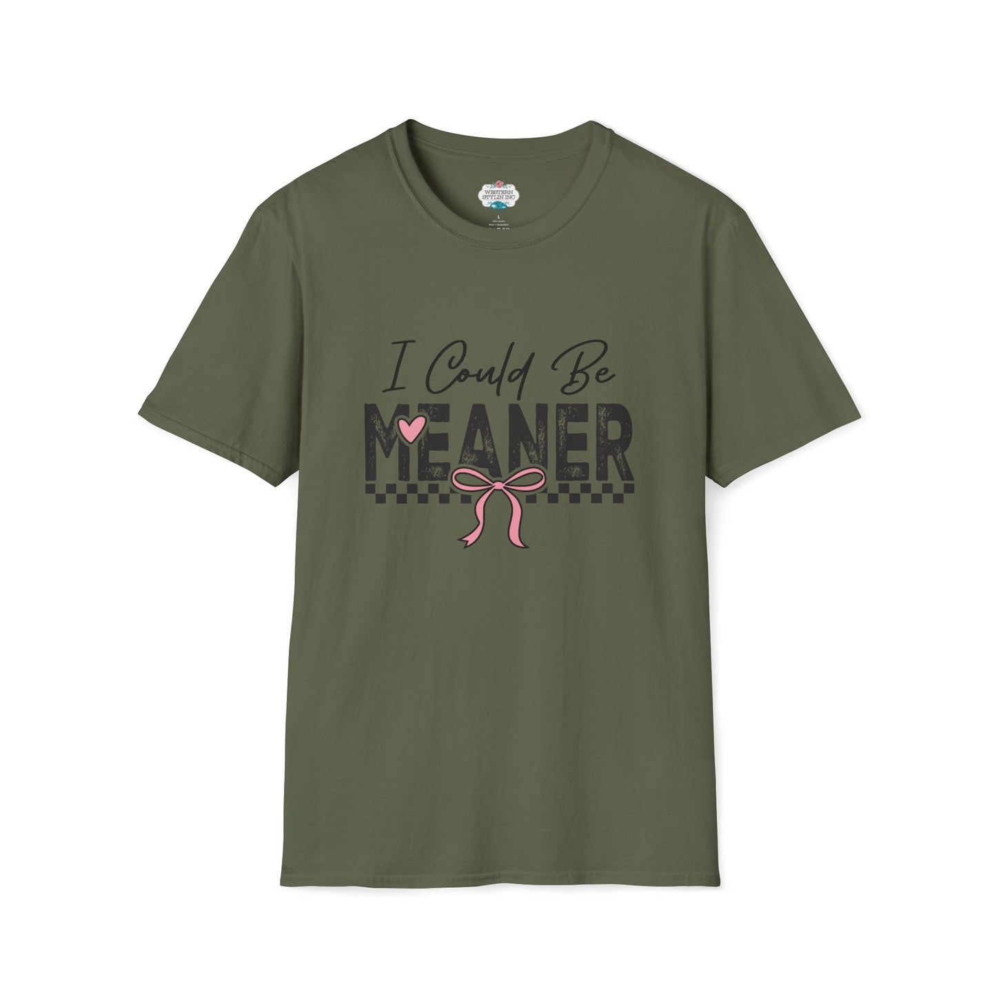 I COULD BE MEANER T-SHIRT - CUTE CHECKERED PINK BOW CUSTOM TSHIRT