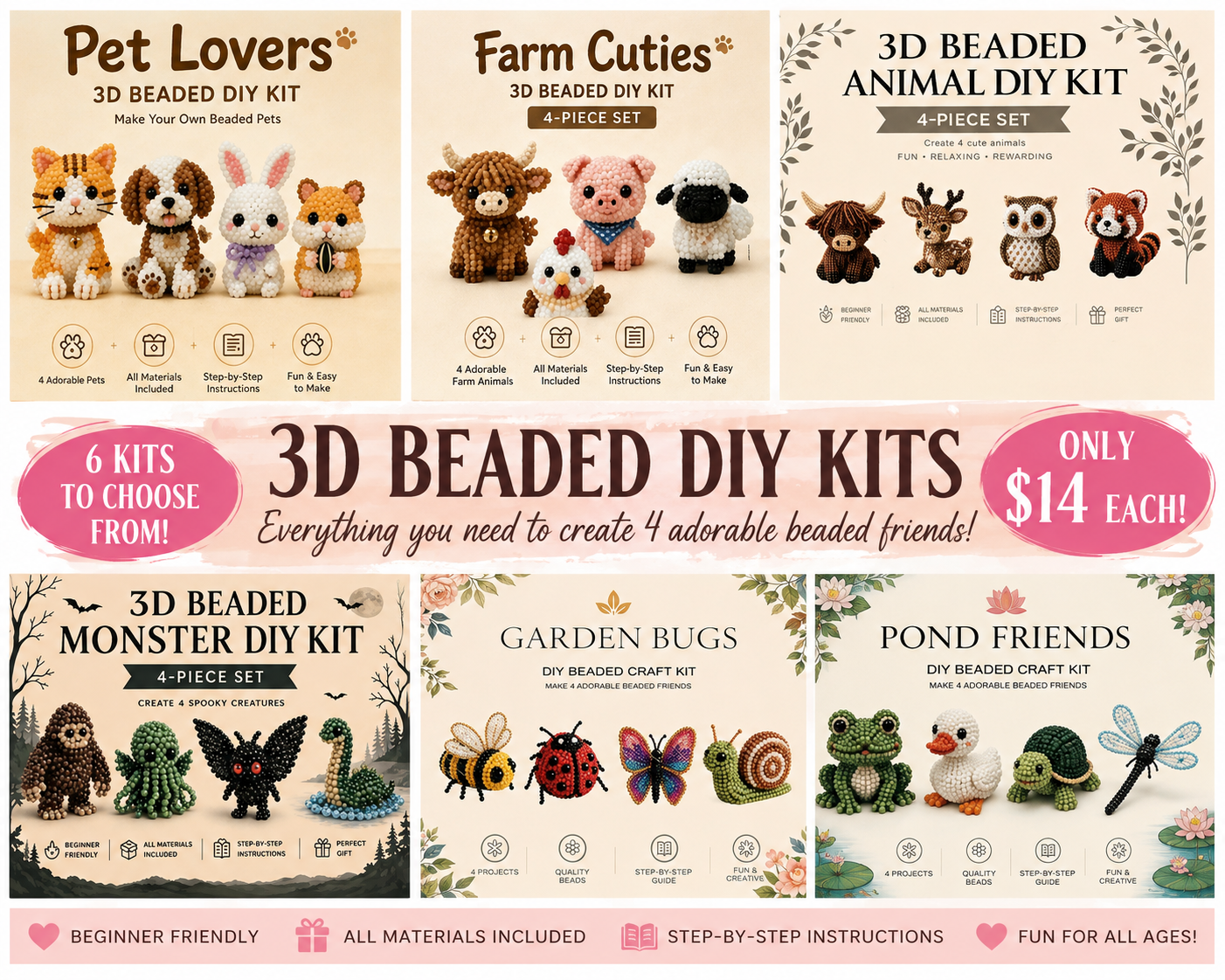 3D BEADED DO IT YOURSELF CRAFT KITS - FOR ALL AGES