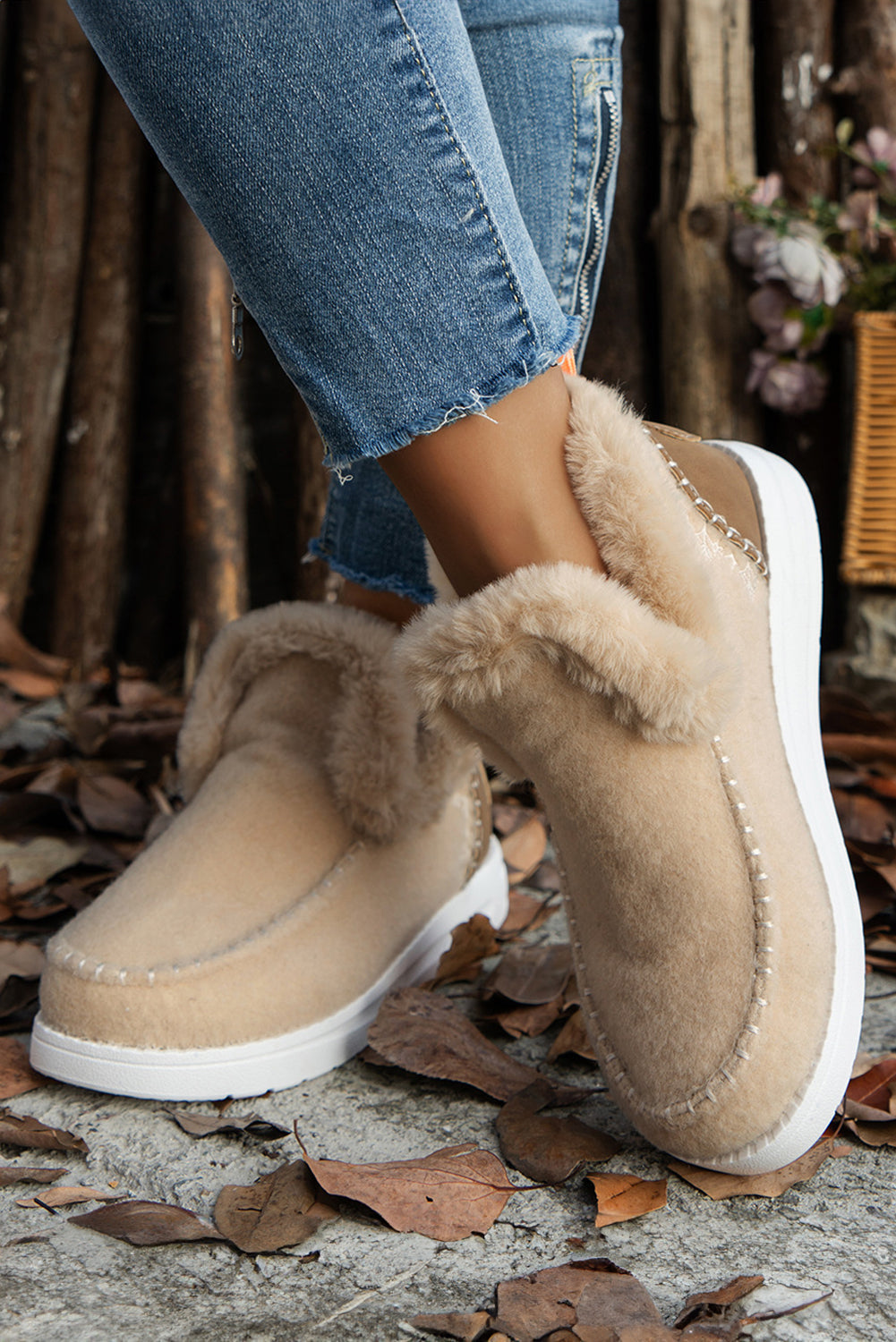 Anna Suede Stitching Plush Lined Anklet Boots