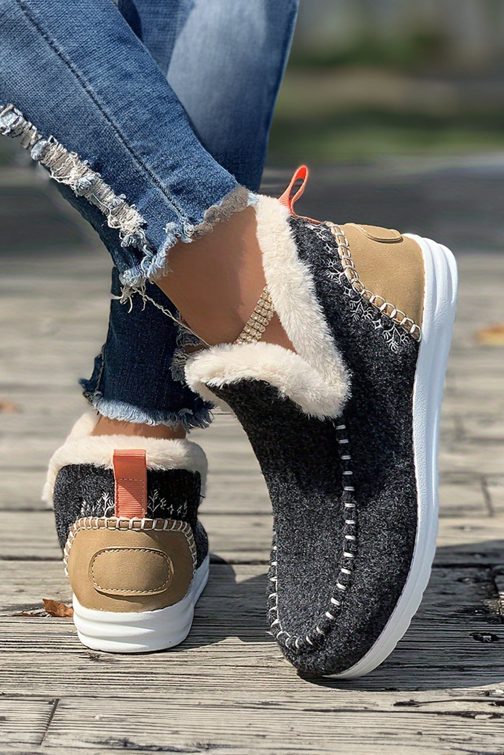 Anna Suede Stitching Plush Lined Anklet Boots
