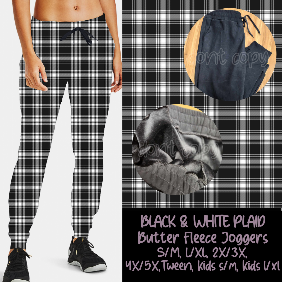 BLACK & WHITE PLAID - BUTTER FLEECE LINED UNISEX JOGGERS