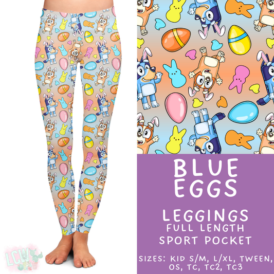 Ready to Ship Blue Eggs Full Length Leggings - Sport Pocket OS