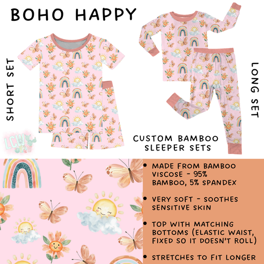 Ready To Ship  - Boho Happy Bamboo Long Sleeper Set - 3T
