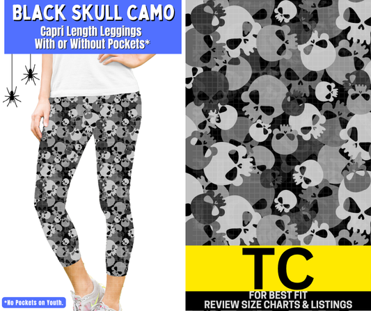 Black Skull Camo Capri Length Leggings w/ Pockets