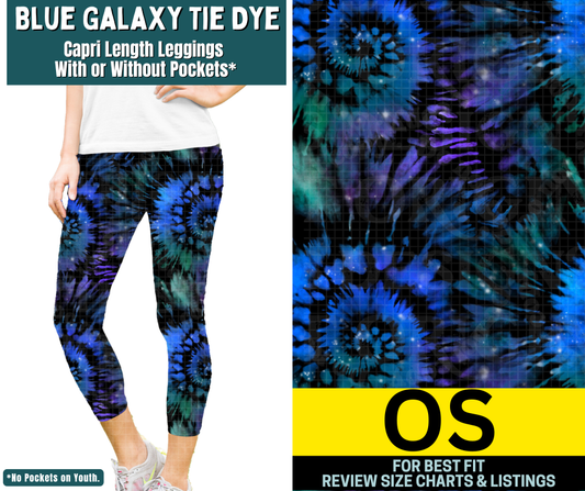 Blue Galaxy Tie Dye Capri Length Leggings w/ Pockets