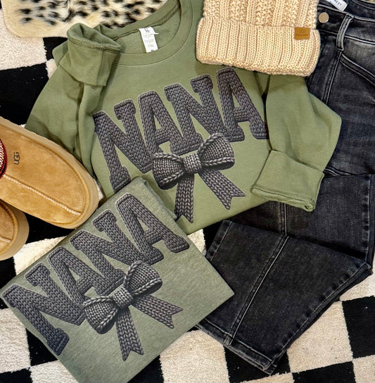 Nana Faux Yarn Bow Tee/Sweatshirt