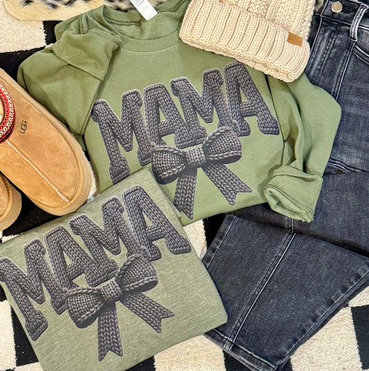 Mama Faux Yarn Bow Tee/Sweatshirt