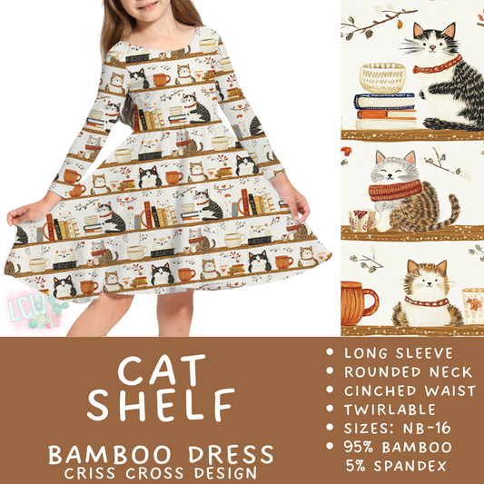 Ready to Ship - Cat Shelf Long Sleeve Criss-Cross Bamboo Dress - 6
