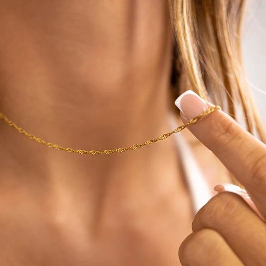 18K GOLD PVD STAINLESS STEEL SINGAPORE CHAIN NECKLACE