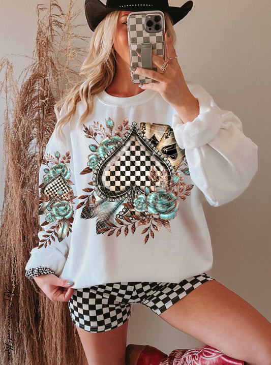 CHECKER SPADES SWEATSHIRT W/ SLEEVE PRINT