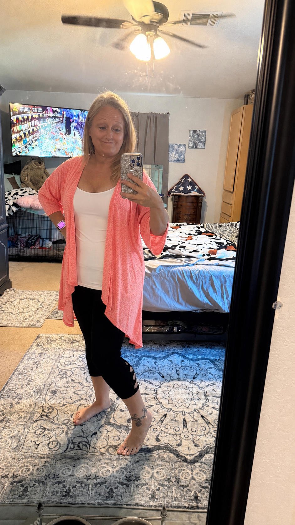 CORAL 3/4 SLEEVE BURNOUT CARDIGAN