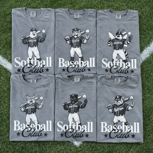Baseball Club & Softball Club Mascot Tees (60 Mascots Available)