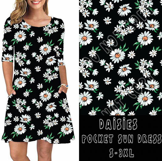 3/4 SLEEVE POCKET DRESS- DAISIES