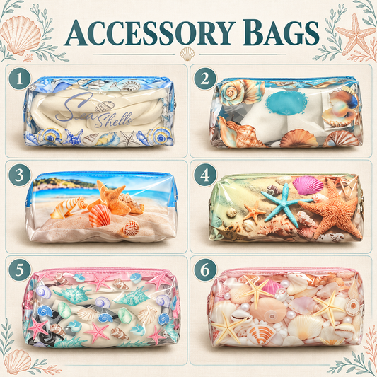 6" TRANSPARENT ZIP POUCHES IN BEACH THEME - CHOOSE YOUR COLOR!