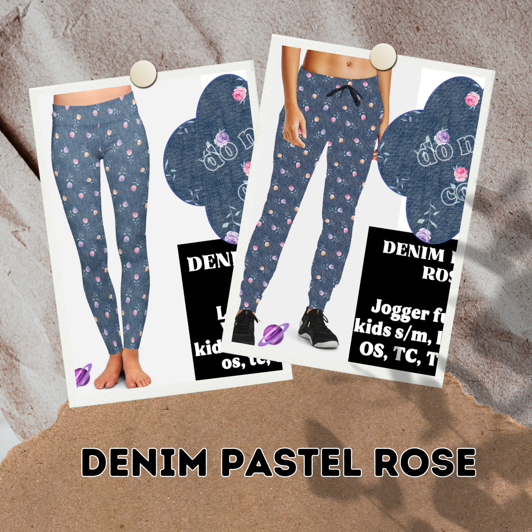 DENIM PASTEL ROSE- DENIM PATTERN RUN - LEGGING/CAPRI