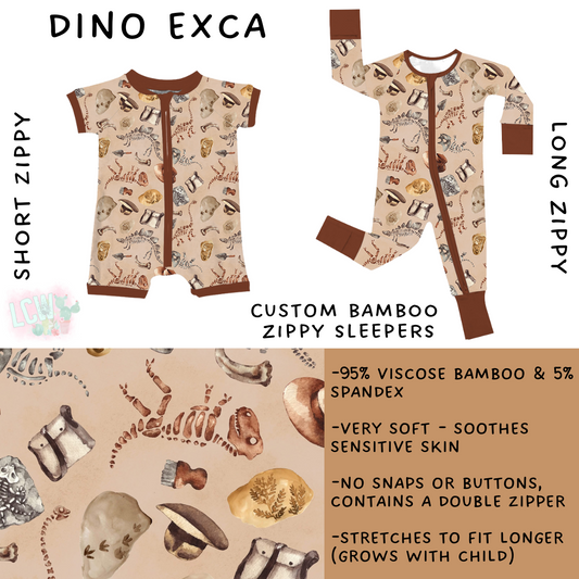 Ready to Ship - Dino Exca Short Zippy - NB short zip, 3T, 4T & 5T long zip