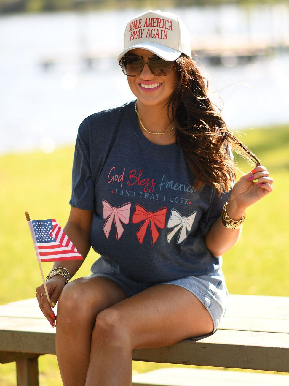 God Bless America Land That I Love Bows Tee