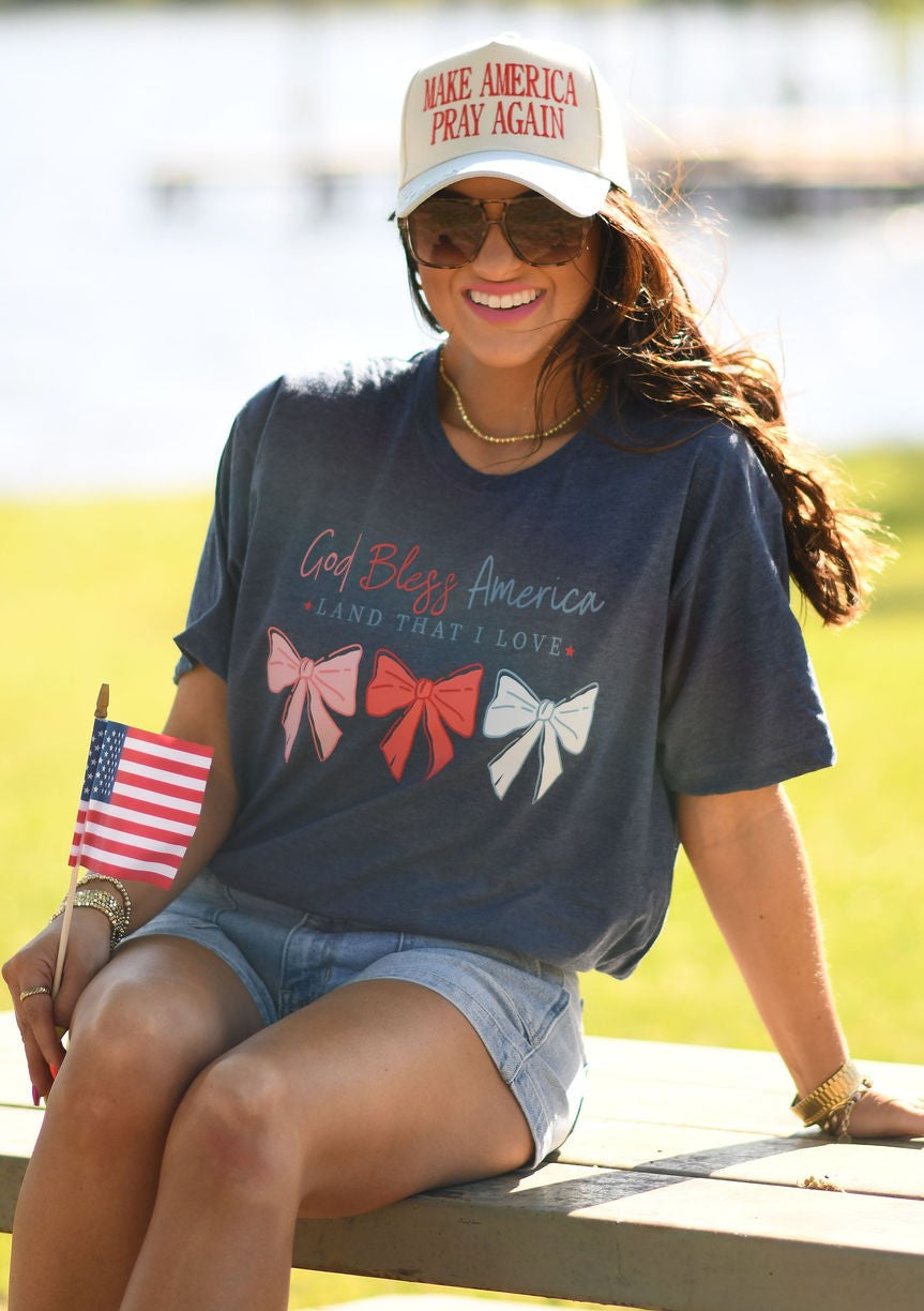 God Bless America Land That I Love Bows Tee