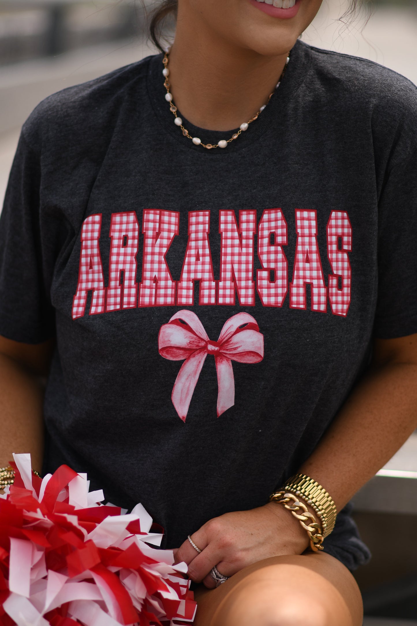 Arkansas Gingham Bow Tee