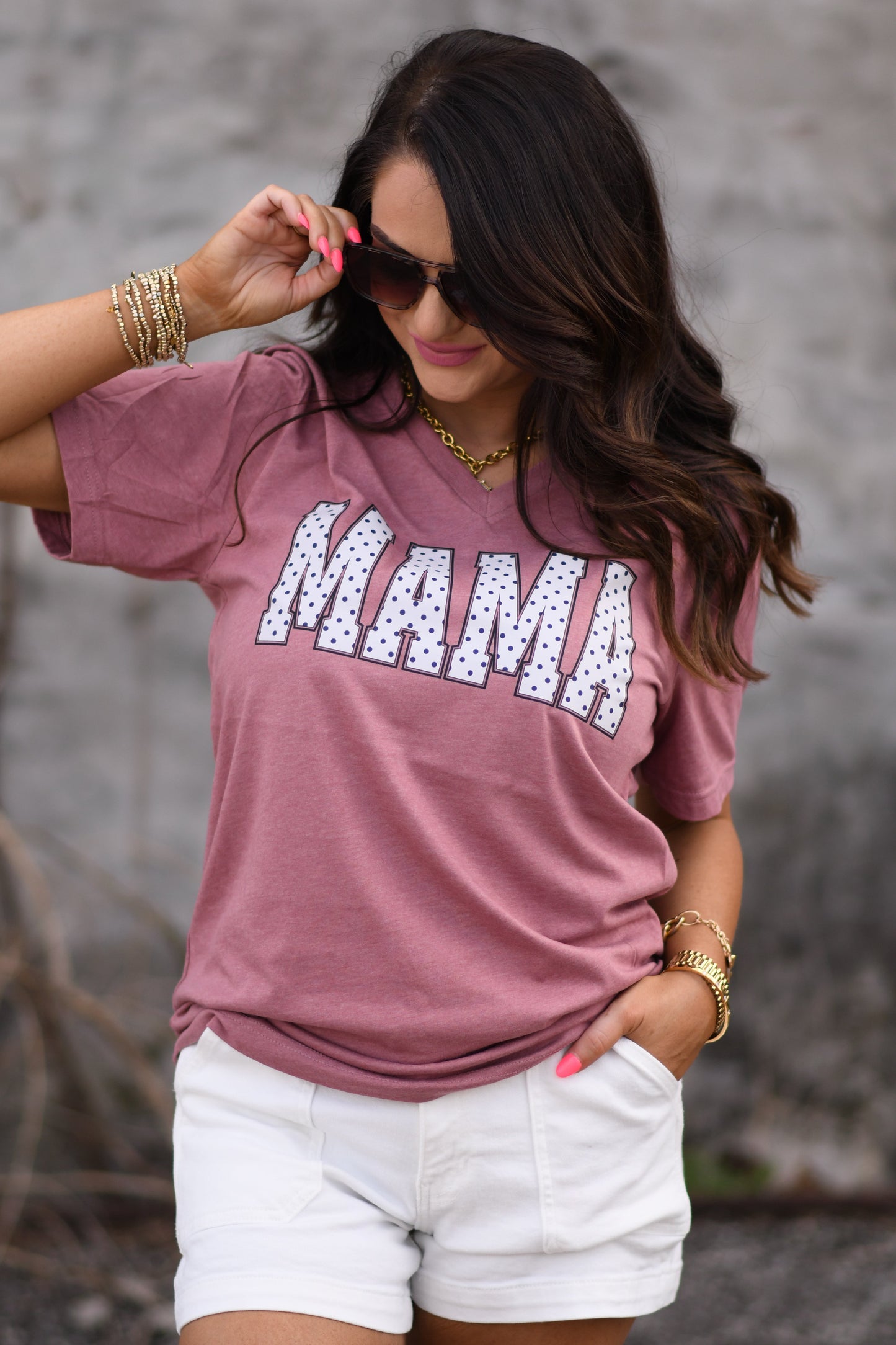 Mama Polka Dots V Neck Tee