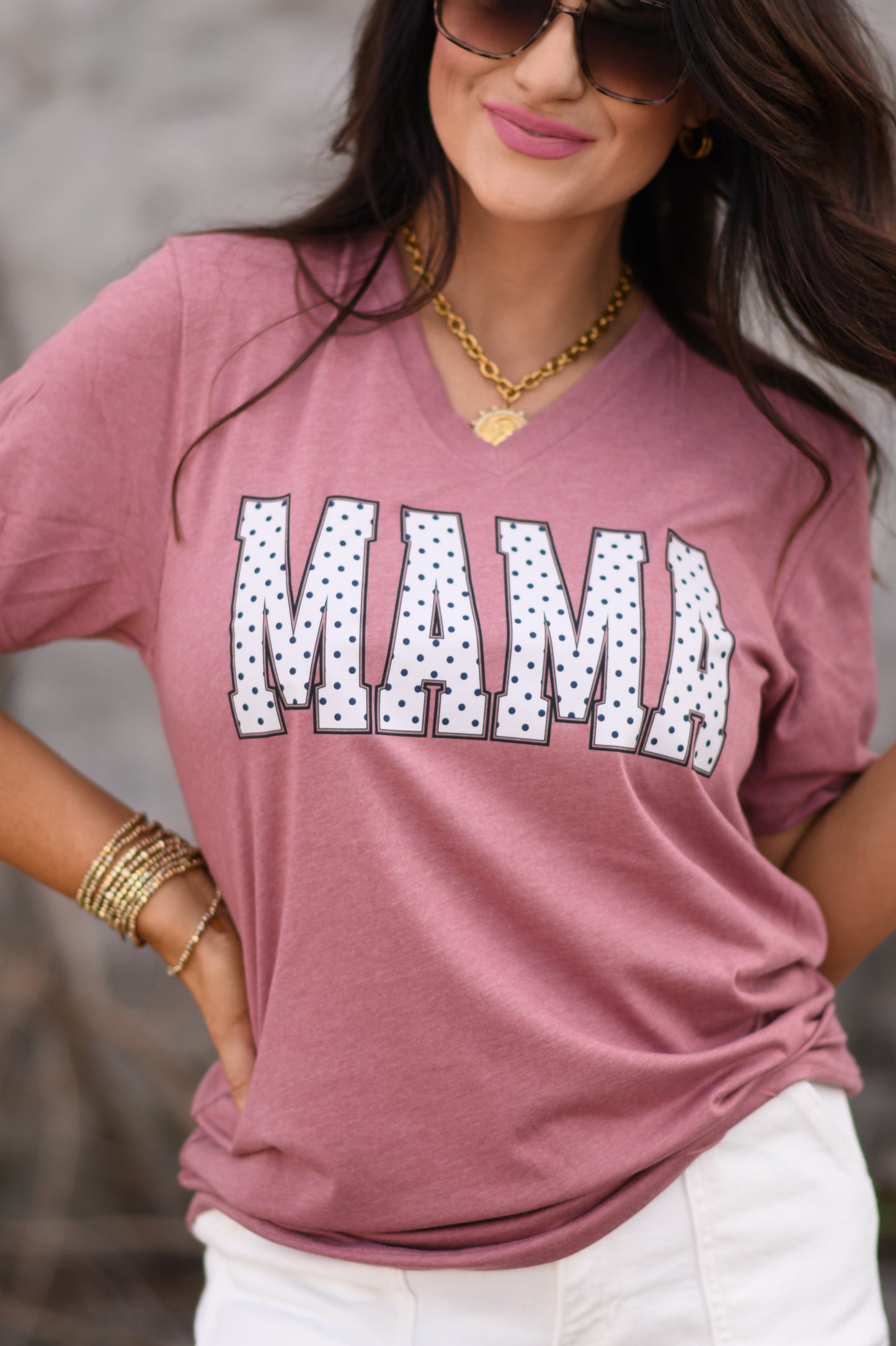 Mama Polka Dots V Neck Tee
