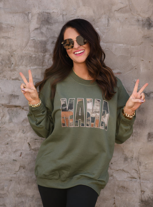 Mama Camo Faux Patch Sweatshirt