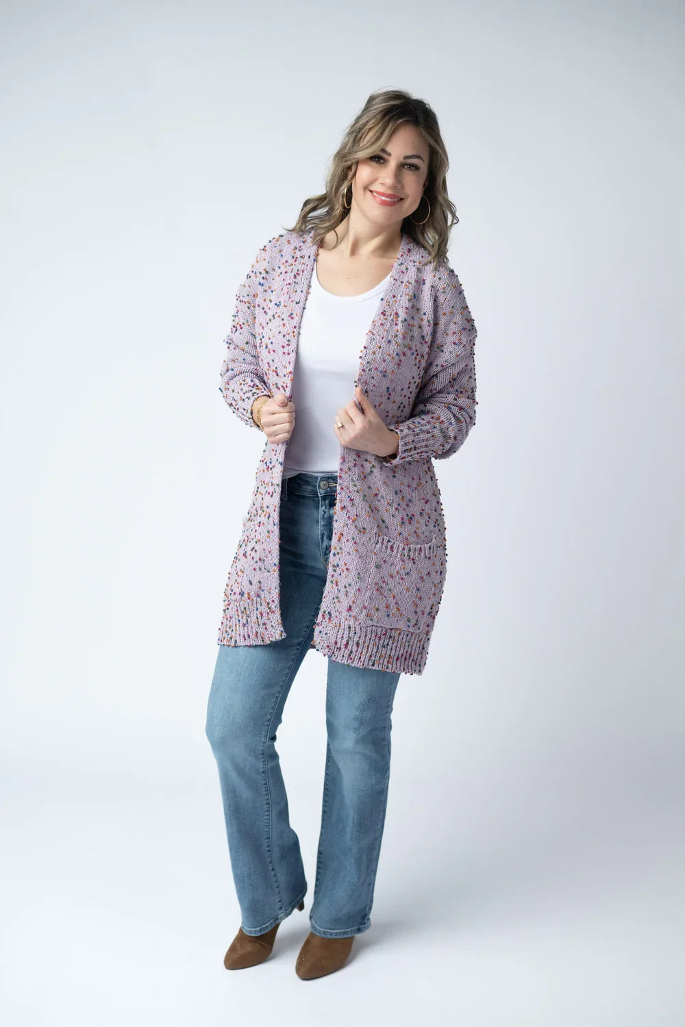 LILAC CARLY CONFETTI DOT CARDIGAN