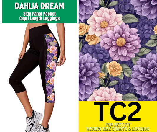 Dahlia Dream Side Panel Pocket Capri Length Leggings
