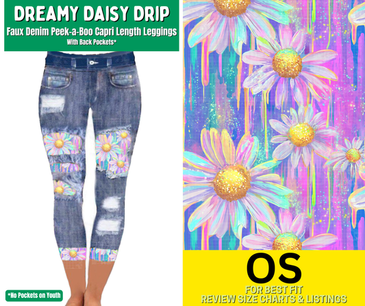 Dreamy Daisy Drip Capri Faux Denim Peekaboo