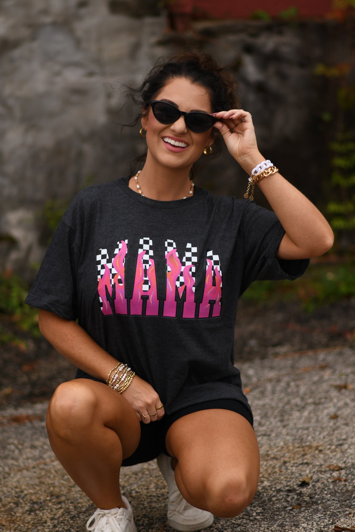 Mama Checkered Flames Tee