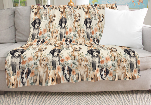 FLORAL PUPPIES- GIANT SHAREABLE THROW BLANKET