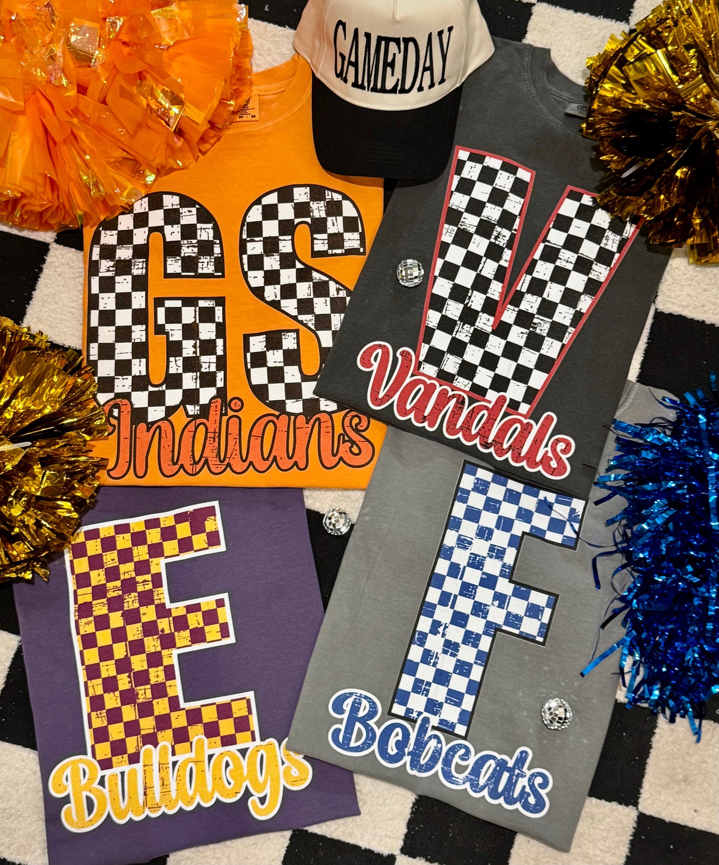 Custom Distressed Checkered Spirit Tee