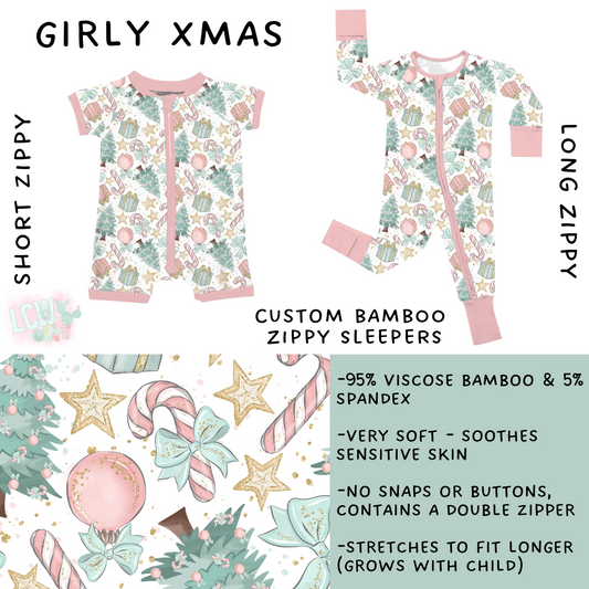 Ready to Ship - Girly Xmas Long Zippy Sleeper - 18-24 mos & 2T