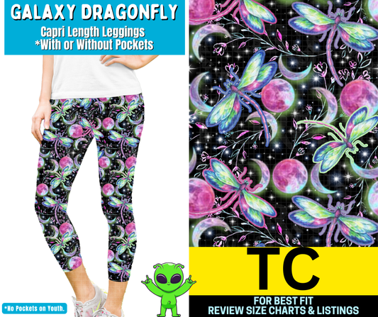 Galaxy Dragonfly Capri Length Leggings w/ Pockets