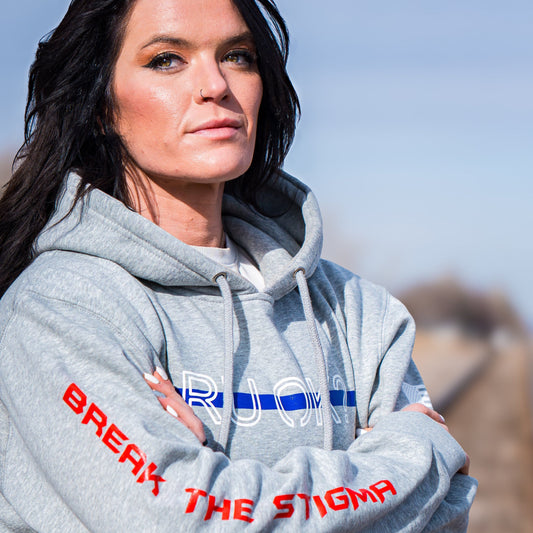 Stigma-Breaking Hoodie - Blue Line (Heather Grey)