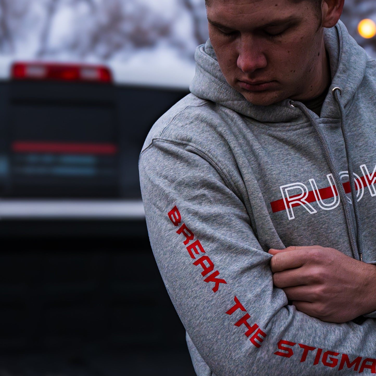 Stigma-Breaking Hoodie - Red Line (Heather Grey)