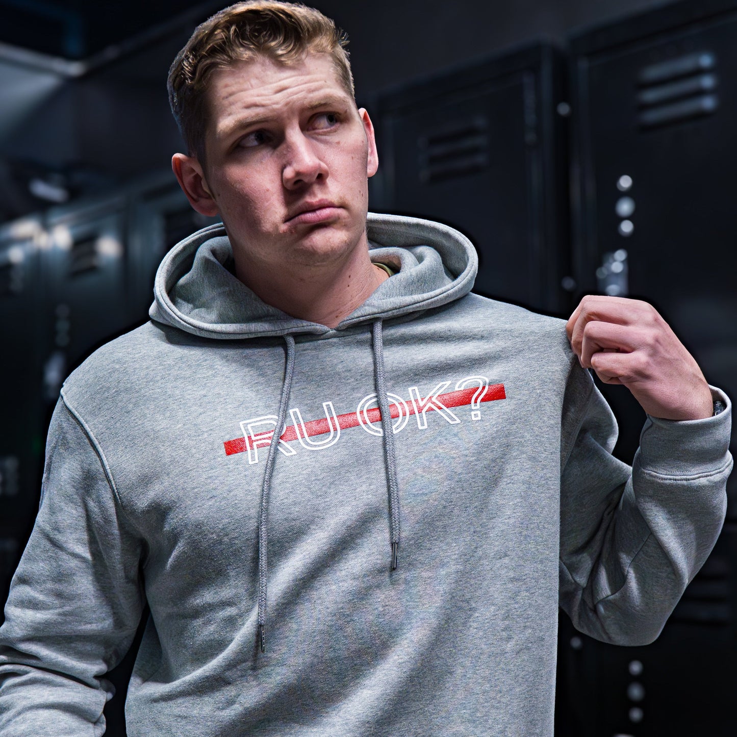 Stigma-Breaking Hoodie - Red Line (Heather Grey)