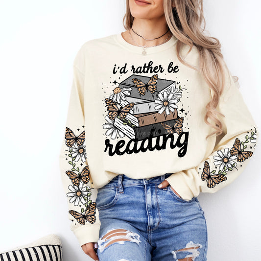 RATHER BE READING SWEATSHIRT W/ SLEEVE PRINT