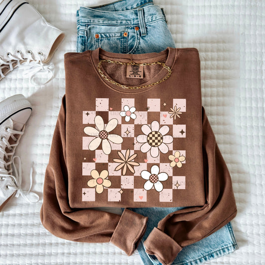 NEUTRAL CHECKER FLORAL SWEATSHIRT