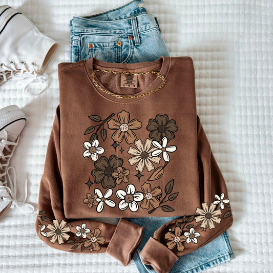 NEUTRAL FLORAL SWEATSHIRT W/ SLEEVE PRINT