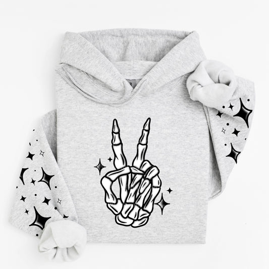 SKELE PEACE HOODIE FRONT & SLEEVE DESIGN