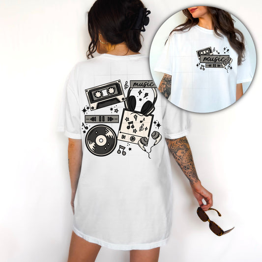 MUSIC- POCKET PRINT DOUBLE SIDED TEE