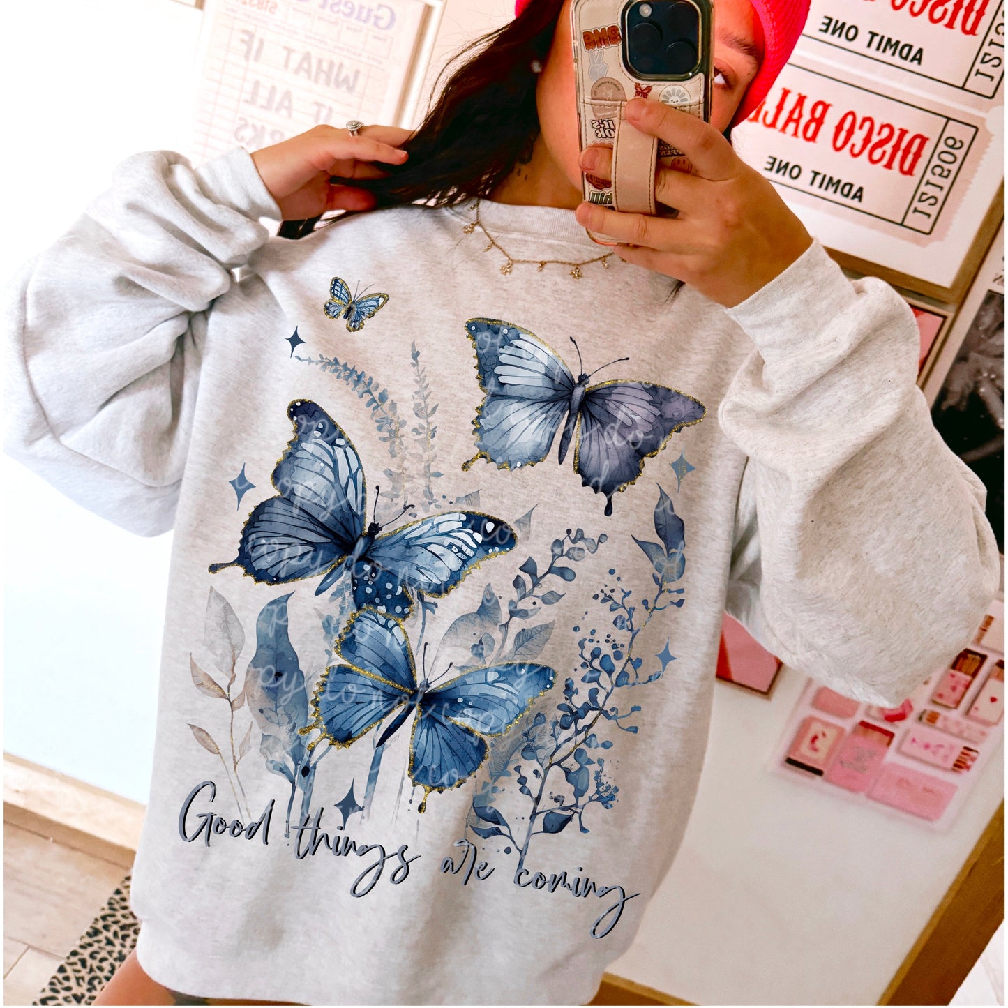 GOOD THINGS ARE COMING BUTTERFLY SWEATSHIRT