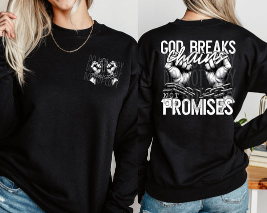 GOD BREAKS CHAINS - POCKET PRINT DOUBLE SIDED TEE