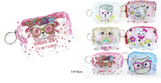 TRANSPARENT ZIP POUCHES IN CAT THEME - CHOOSE YOUR COLOR!