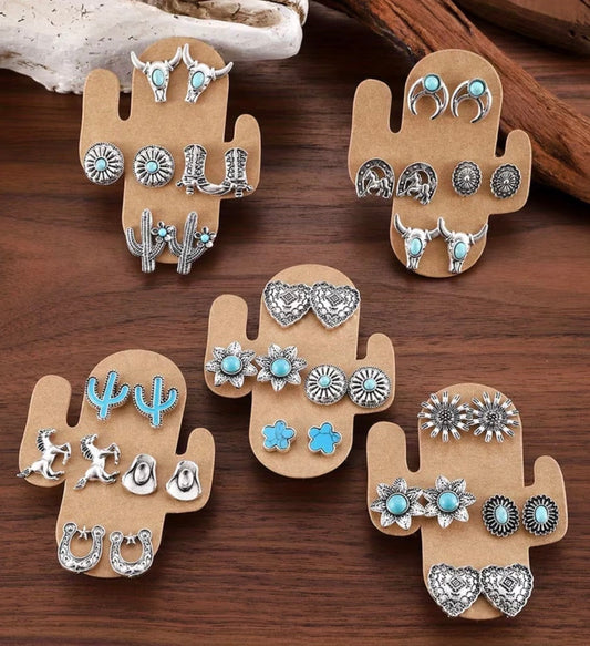 WESTERN THEMED TURQUOISE EARRINGS - SENT RANDOM AS SHOWN IN THE PICTURE