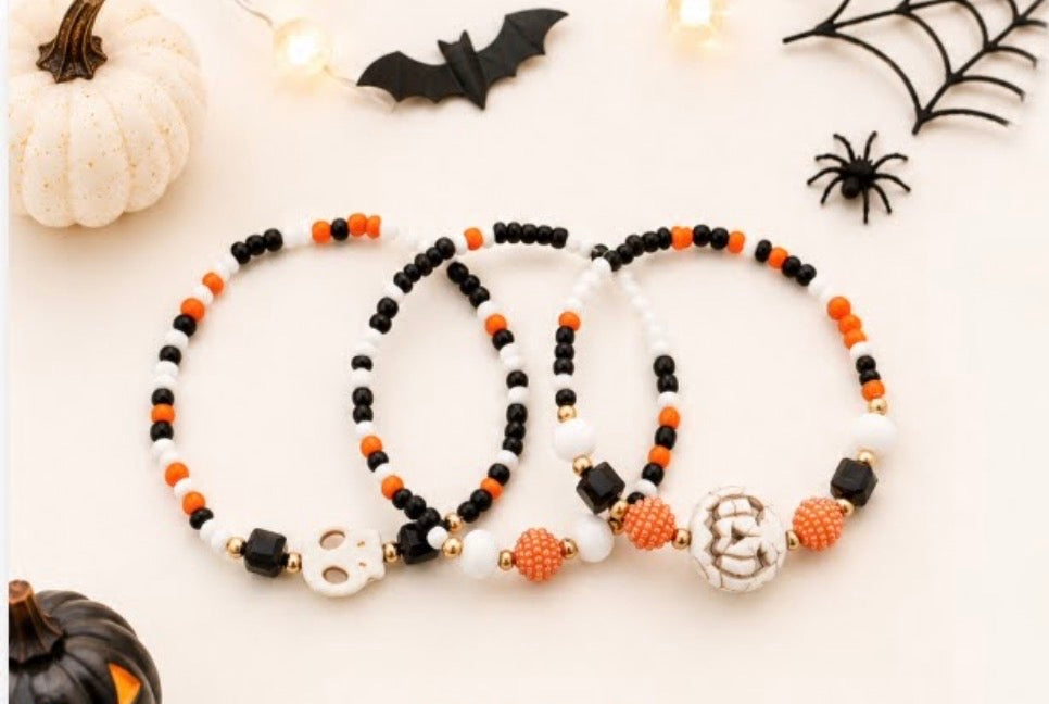 SPOOKY HALLOWEEN 3 PIECE SET BRACELETS | GREAT FOR BOO BASKETS