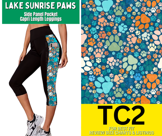 Lake Sunrise Paws Side Panel Pocket Capri Length Leggings